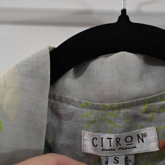 Citron Santa Monica Small 100% Linen Button Down Print Shirt - Picture 11 of 13